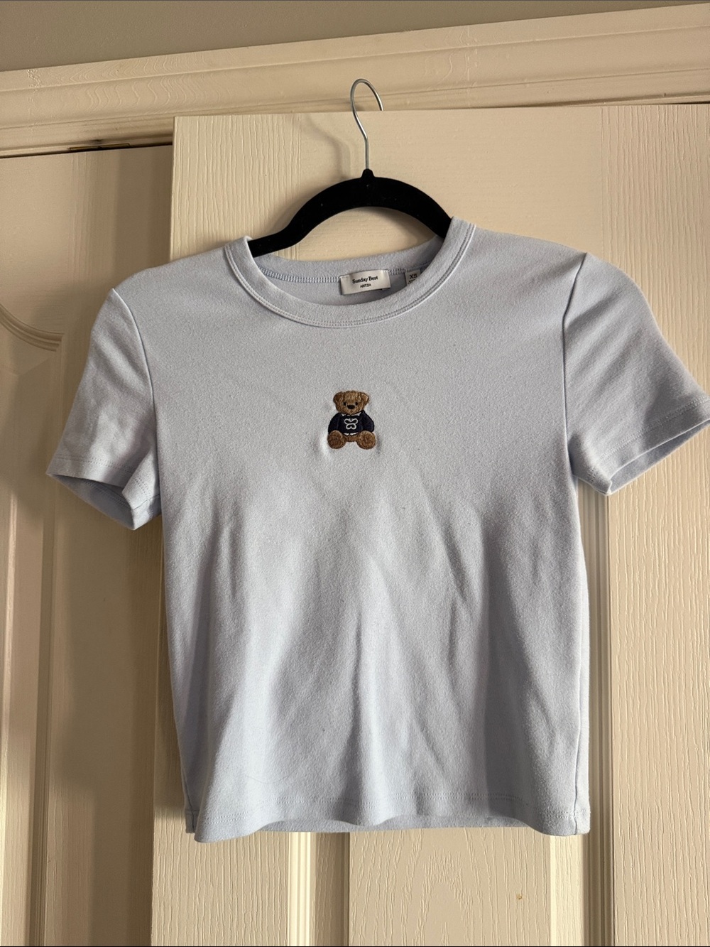 Sunday Best Pale Blue Short Sleeve Tee with Teddy Embroidery